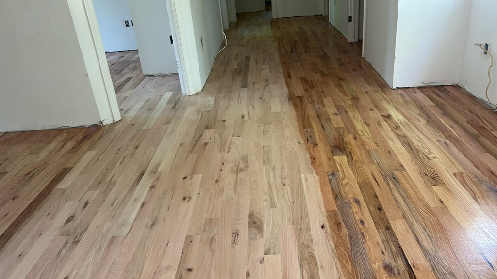 Wood flooring with varied grain in a residential hallway