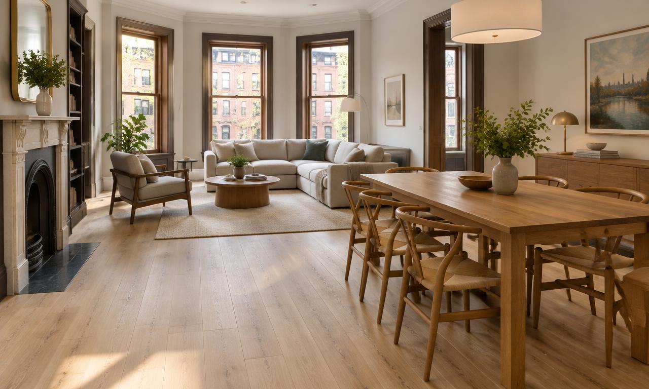 Oak-look vinyl plank flooring in a residential living room